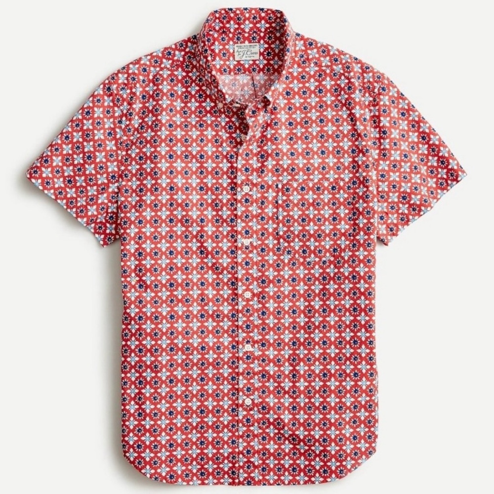 J. Crew Men’s Slim Stretch Short Sleeve Button-Down in Red Tile Flowers Size M